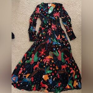 FARM Rio Black Multicolor Zodiac Long Sleeve Dress
